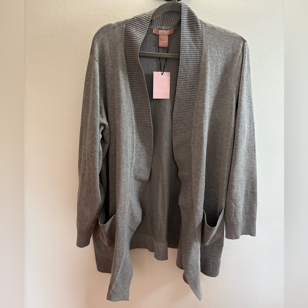 Love Ryan Gray Open Front Drape Cardigan Sweater 1X